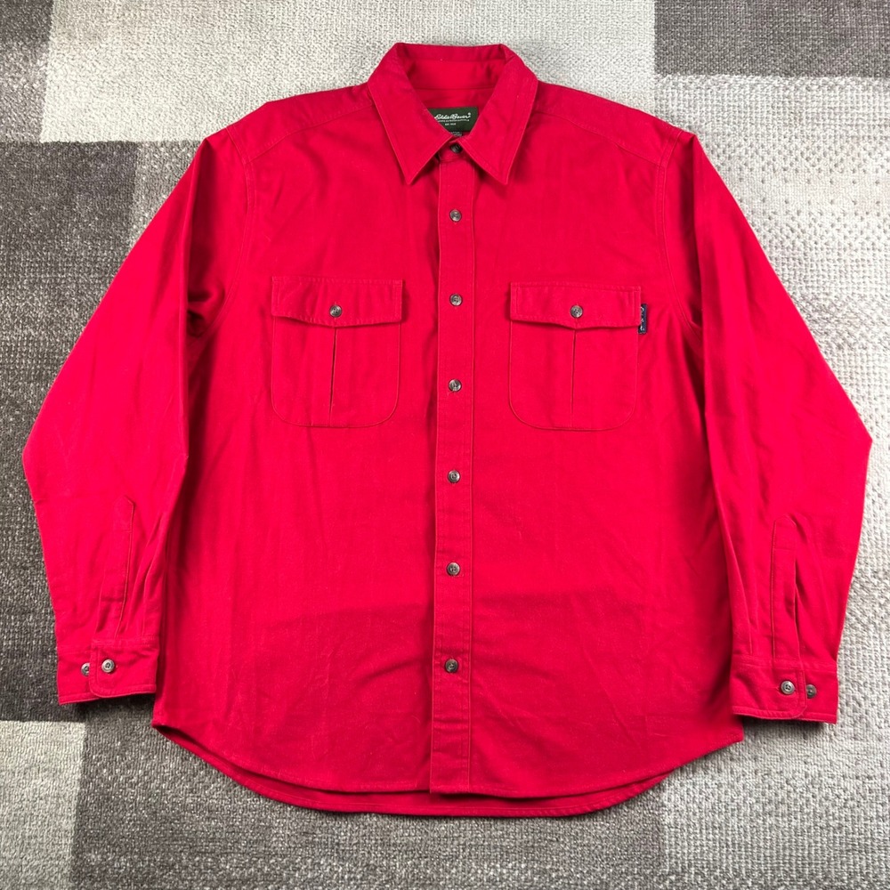 Eddie Bauer Mens Red Cotton Flannel Long Sleeve Button Up Chamois Shirt Size M